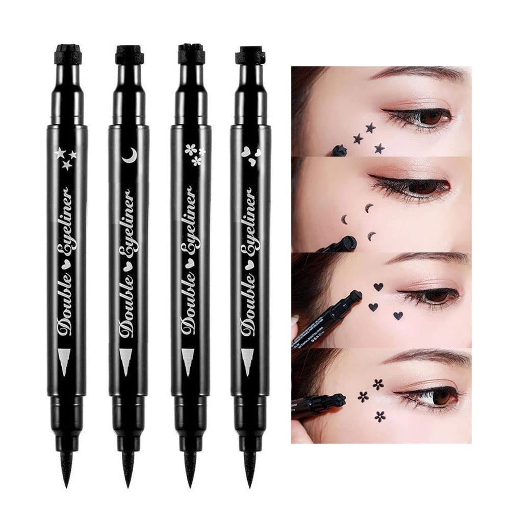 BINGBRUSH Doppelseitige flüssige Stamp Eyeliner Pen, Face Stamps Makeup Extrem schwarz wasserdichte Slim Gel Filz Spitze High Black Pigment Liquid Eyeliner & Seal (schwarz)