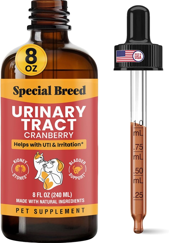 8 Unze Urinary Tract Infektion Behandlung für Katzen und Hunde - Absolvent Dropper (1/4 ML Inkremente bis 1 ML) Cranberry UTI Supplement, Kidney und Bladder Support, 8 Unze