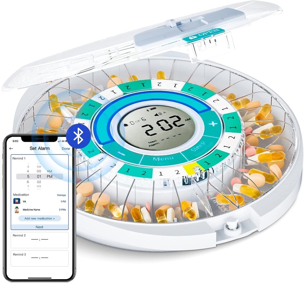 Zoksi Upgrade Bluetooth Automatische Pillenspender Maschine für Ältere mit Alarm, Smart Medication Pill Box 28 Tag für Heimgebrauch, Eletronic Medicine Organizer Monatlich, Zeitlicher Reminder