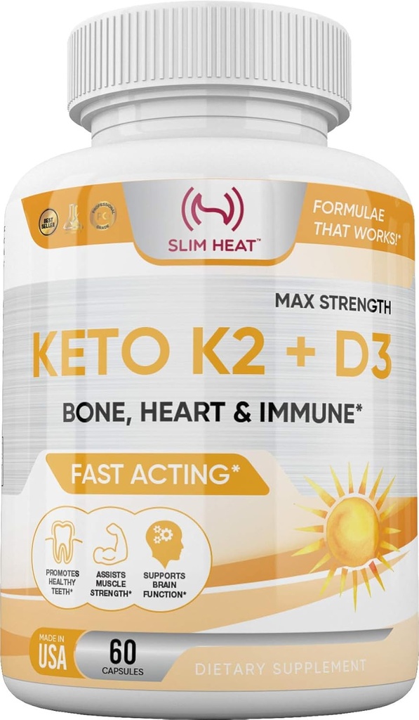 Vitamin K2 + D3 mit Calcium - Knochen, Herz und Immun Formel - K2 D3 Vitamin-Ergänzung für Frauen und Männer - 60 Kapseln