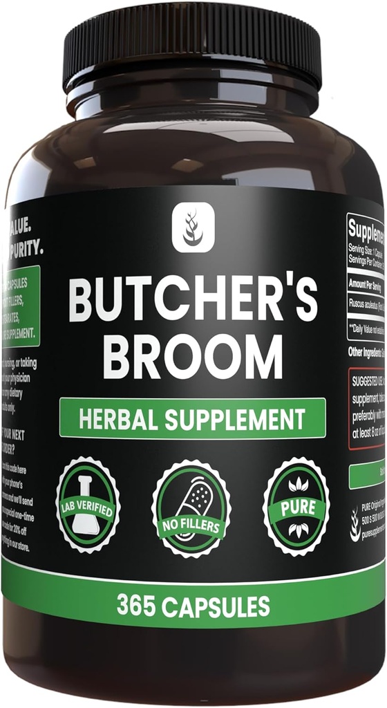 Pure Original Zutaten Fleischer Broom (365 Kapseln), keine Magnesium- oder Reisfüller, Immer rein, Lab Verifiziert