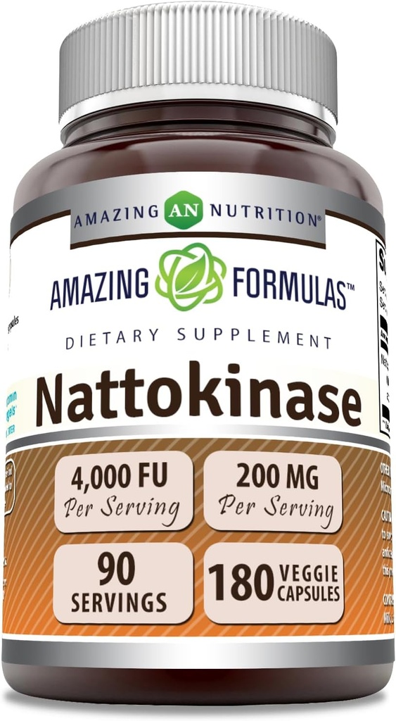 Erstaunliche Formeln Nattokinase Nahrungsergänzung 100 mg Veggie Kapseln Ergänzung | 2000 FU Enzyme Aktivität | Non-GMO | Gluten Free Made in USA (180 Count)