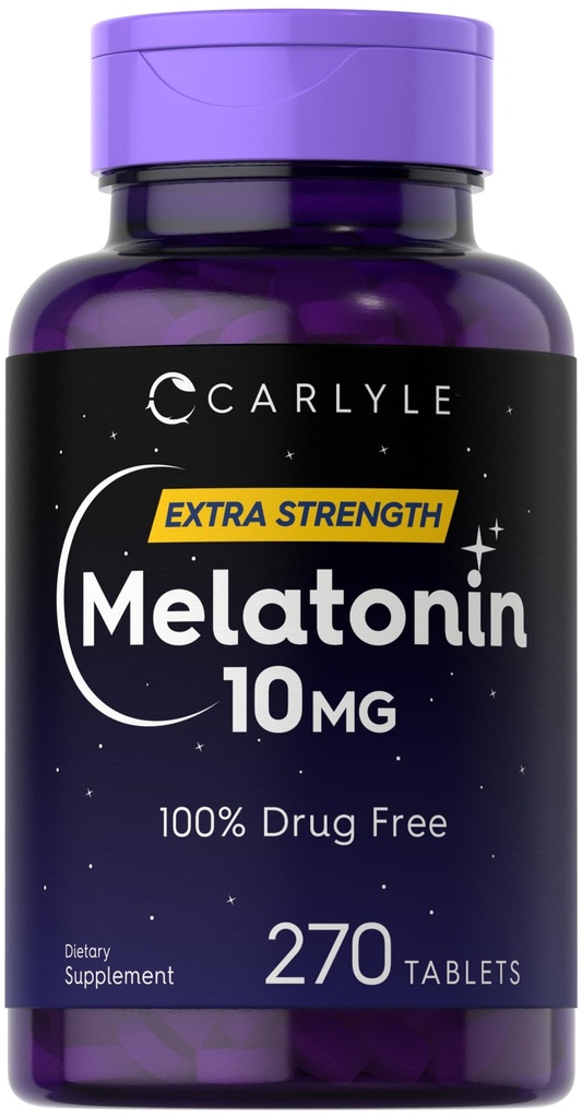 Carlyle Melatonin 10mg | 270 Tabletten | mit L-Theanin | Vegetarische, nicht gentechnisch veränderte, glutenfreie Ergänzung
