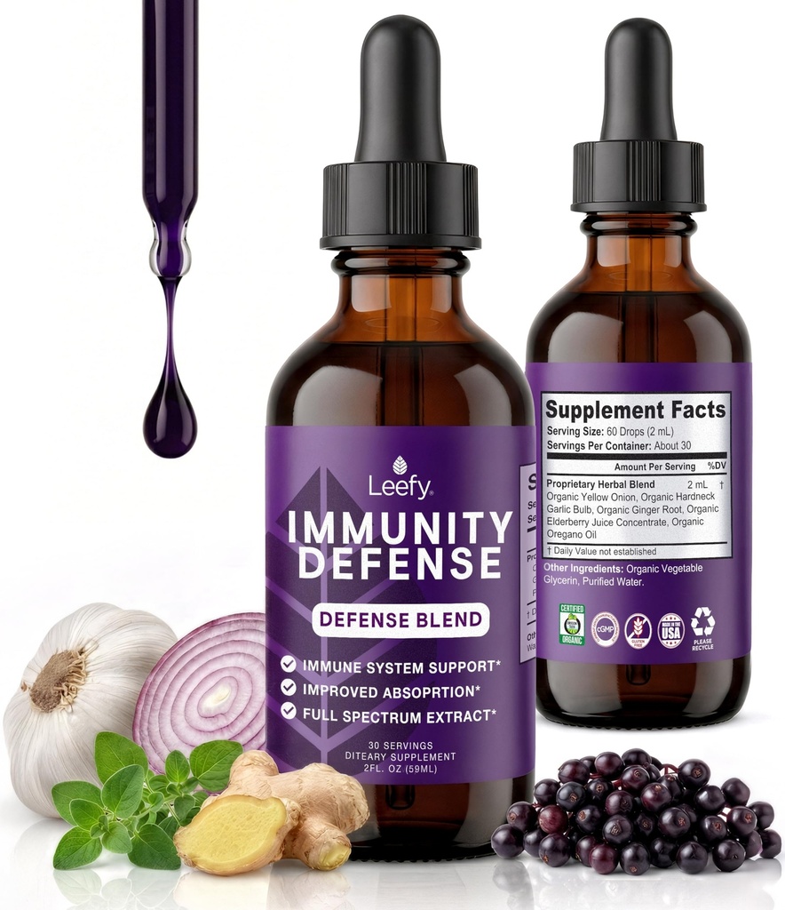 Leefy Organics Immunity Defense Blend - Organic Immune Support Supplement, Fast Absorbing Immune Supplement, Immun Booster für Erwachsene, Immun Booster, Immunsystem Booster, Immunität Boost - 2 Oz