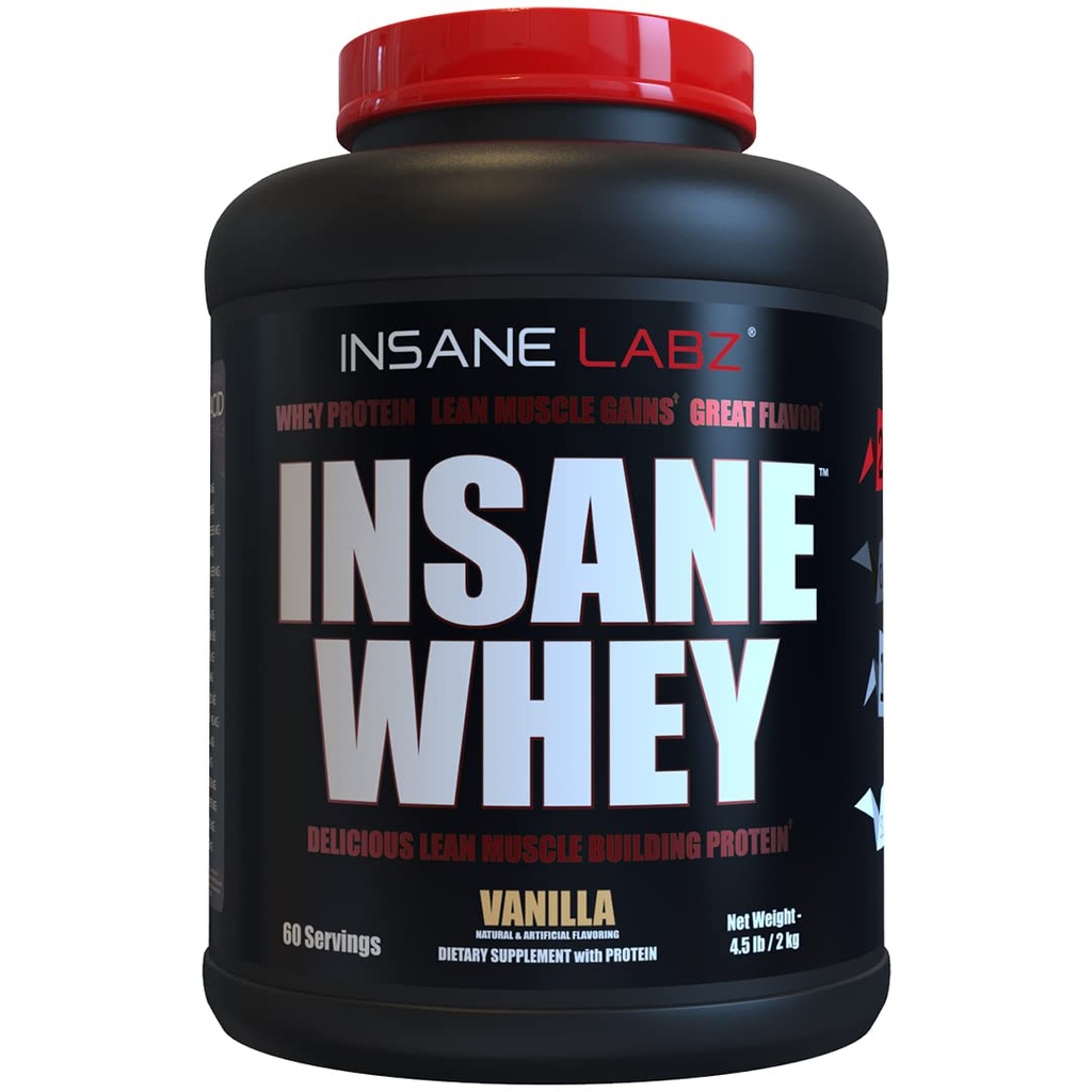 Insane Labz Insane Whey, 100% Muscle Building Whey Protein, Après l'entraînement, Profil BCAA Amino, Gainer de masse, Remplacement des repas, 5 livres, 60 Srvgs, (Vanilla)