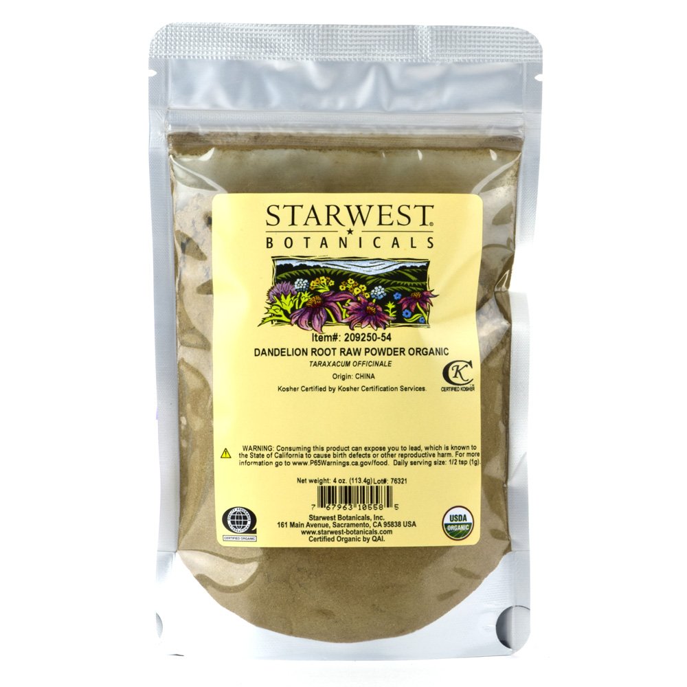 Starwest Botanicals Poudre de racine de dandelion biologique, 4 onces