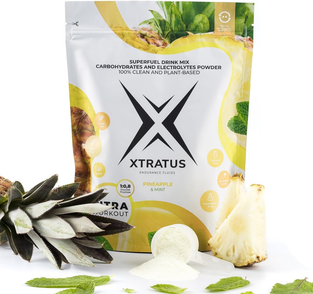 Ananas und Minze - Intra Training Supplement mit Kohlenhydraten und Elektrolyten. Super Fuel Drink Mix. 1:0,8 (Glucose:Fructose). Echte Frucht, Vegan - 35,27 Oz.