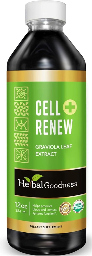 Soursop Extract Organic Cell Renew Graviola Leaf Extract 12oz – 15X Natural Soursop Juice Concentrate, Promotes Cell Regeneration, Immunity Boost, Sleep Support - Kosher Certified - Made in USA