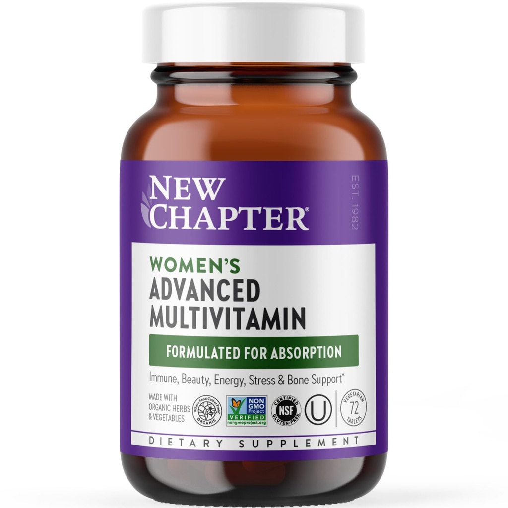 Nouveau chapitre Multivitamine des femmes Formule avancée pour le stress, os, imune, beauté et soutien énergétique, niveaux plus élevés d'éléments nutritifs essentiels fermentés pour les femmes + fer + vitamine D3, 72 Compte