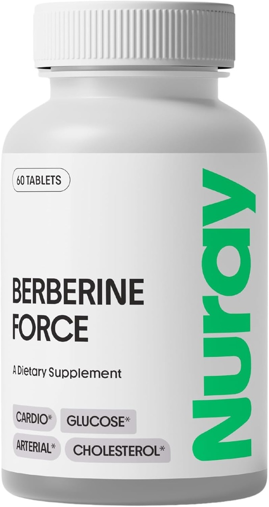 Nuray Berberine Force - unterstützt kognitive Gesundheit, Magen-Darm-Gesundheit, Herz-Kreislauf-Gesundheit und hilft Stoffwechsel-Gesundheit - mit Folate, R-Alpha Lipoic Acid - 60 Count - 500mg