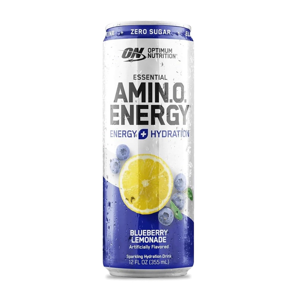 Optimum Nutrition Amino Energy Sparkling Hydration Drink, Elektrolyte, Koffein, Aminosäuren, BCAAs, Sugar Free, Blueberry Lemonade, 12 Fl Oz, 1 count (Packaging May Vary)