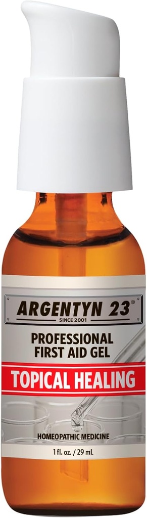 Argentyn 23 Gel de premiers soins en argent professionnel - Argentum Metallicum Gel Wound Care, soins topiques de la peau pour le soutien apaisant avec pompe pratique - 1 fl oz (30 ml)