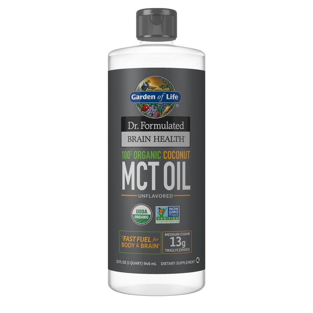 Garten des Lebens Dr. Formulierte Gehirn Gesundheit 100% Bio Kokosnuss-MCT-Öl 32 fl oz Unflavored, 13g MCT, Körper- & Gehirn-Brennstoff, Certified Non-GMO Vegan & Gluten Free, Hexan-Free