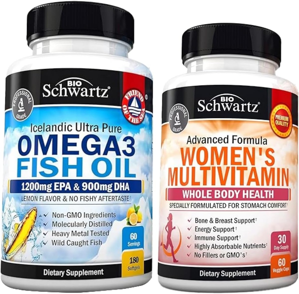 Daily Multivitamin for Women Capsules (1 Month Supply) Plus Triple Strength Omega 3 Fish Oil Softgels (2 Month Supply)