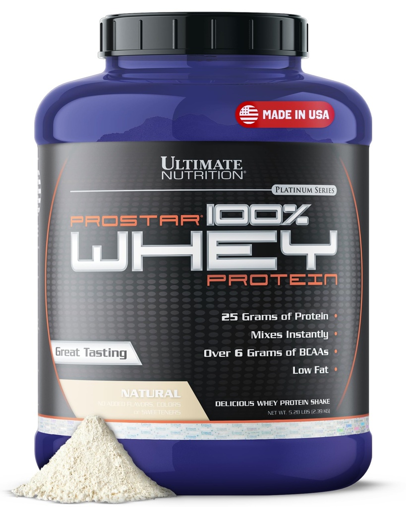 Ultimate Nutrition Prostar Whey Protein Powder Isolate, Natural - Low Carb, High Protein Powder Shake für Muskelaufbau & Recovery - Low Sodium, Low-Fat & Keto Friendly - 5,28 lbs Tub