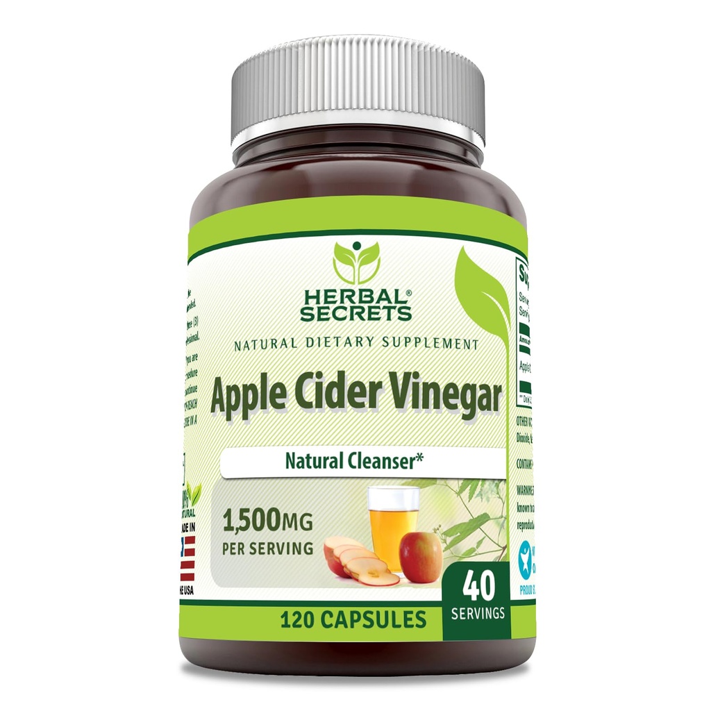 Herbal Secrets Apfel Apfel Apfelessig Ergänzung | 1500 Mg pro Servieren | 120 Kapseln| Non-GMO | Gluten Free | Made in USA