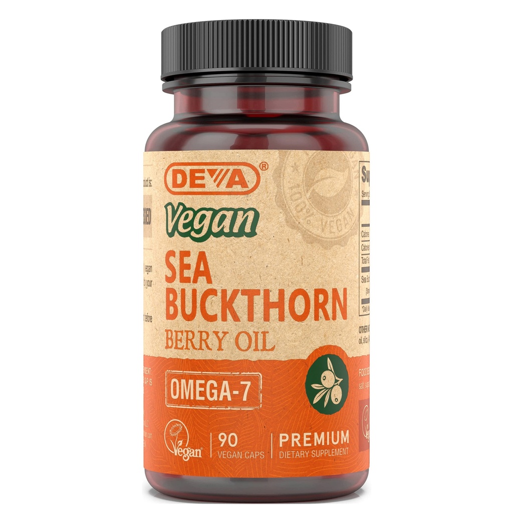 DEVA Vegan Sea Buckthorn, Berry Oil 500mg, kalt-gepresst, ungerafft, Rich in Omega-7, 90 Kapseln, 1-Pack