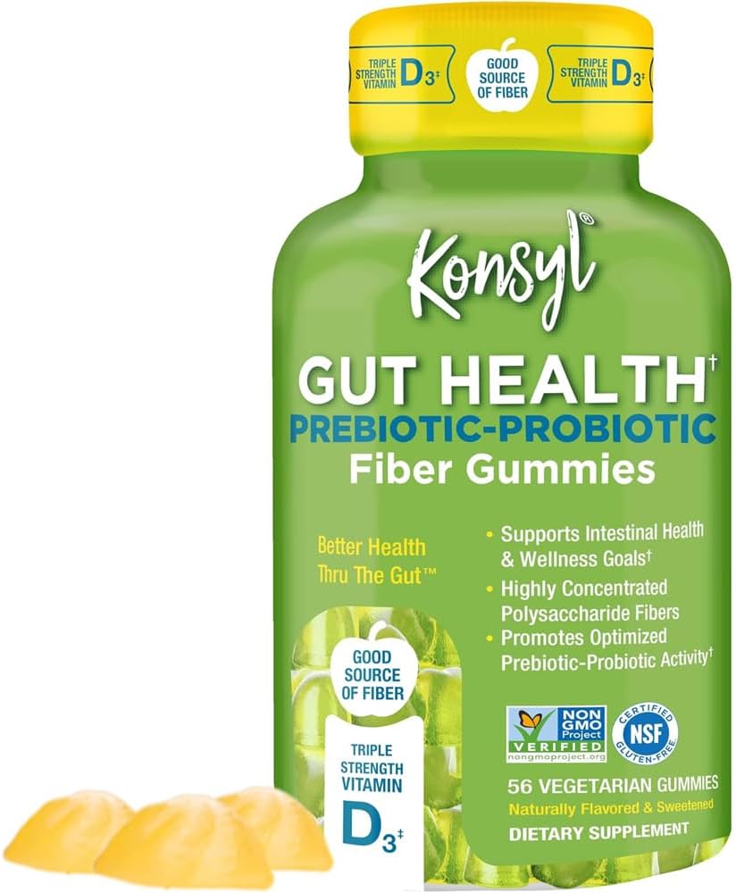 Konsyl Gut Health Prebiotic - Probiotic Fiber Gummis - Hilft die Verdauungs-Gesundheit + - Vegetarische Faser-Ergänzungsgummis für Erwachsene- 56 Zähler