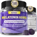 Antioxidans & Brain Support Melatonin 60mg 30mg für 50+ Erwachsene | High Dose Melatonin für Anti-Aging & Immune | Extra Strength Melatonin Gummies mit B6, Ashwagandha, Magnesium, MSM - 120 Gummies