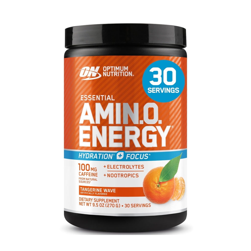 Optimum Nutrition Amino Energy Powder Plus Hydration, mit BCAA, Elektrolyten und Koffein, Tangerine Wave, 30 Portionen (Packaging May Vary)