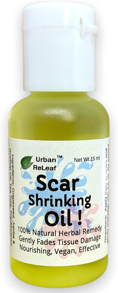 Urban ReLeaf Scar Shrinking Oil ! Gently Fades Tissue Damage, Nourishing Vegan Effective. Hilft Keloids, Bumps, Raised Scars. 100% Natural Remedy.