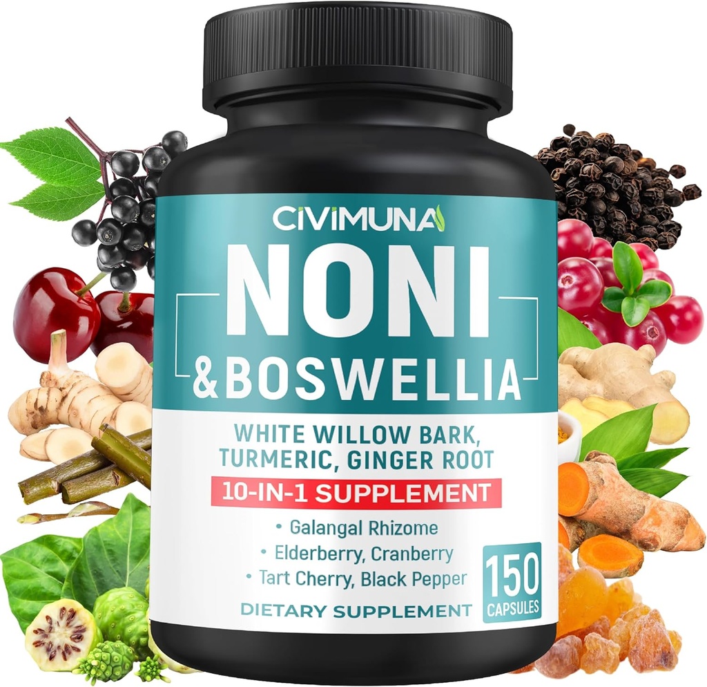 Capsules d'extrait de Noni avec Noni, Boswellia, White Willow Bark et plus - 150 capsules pour 5 mois d'approvisionnement