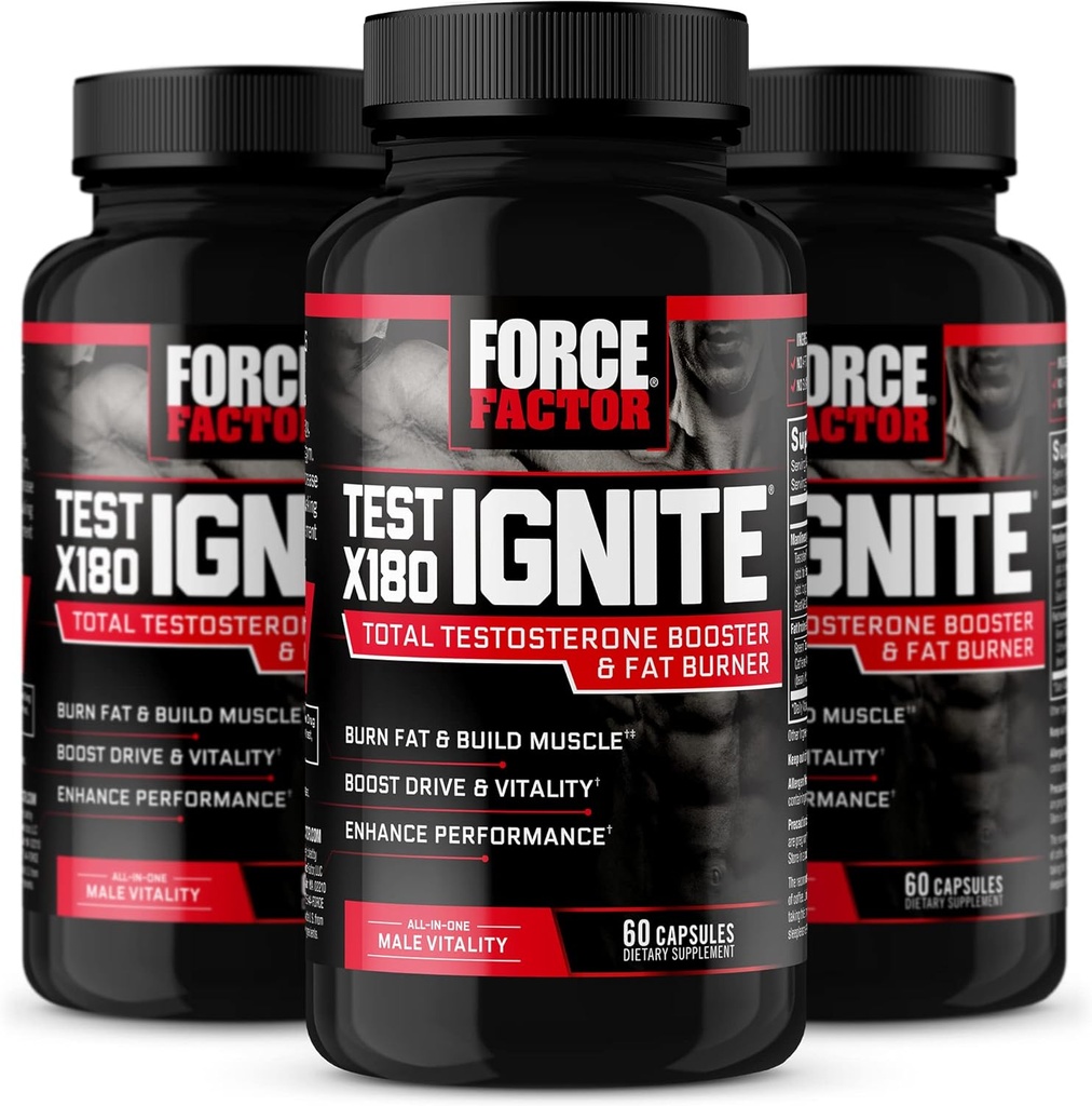 FORCE FACTOR Test X180 Zündung, Testosteron Booster & Fat Burner für Männer, Testosteron-Ergänzung zu helfen, Muskel zu bauen, Energie zu erhöhen und Vitalität und Leistung zu erhöhen, 60 Zähler (Pack von 3)
