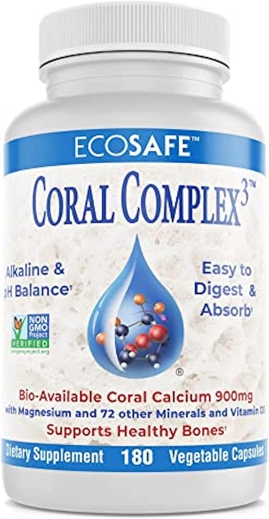 Complexe corallien 3 - Calcium corallien 900 mg avec vitamine D3 1200 UI et magnésium168 mg - 180 Capsules végétariennes