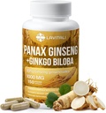 Ginseng & Ginkgo Biloba 150 Veggie Kapseln, Energie Ginseng Root Extrakt Pulver, mit Ginkgo Biloba Extrakt, 100% natürlich & Non-GMO, Vegan, Glutenfrei, Dairy Free