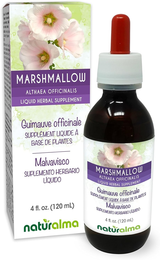 Naturalma Marshmallow (Althaea officinalis) Root Alcohol-Free Tincture - 4 fl oz Liquid Extract in Drops - Herbal Supplement - Vegan