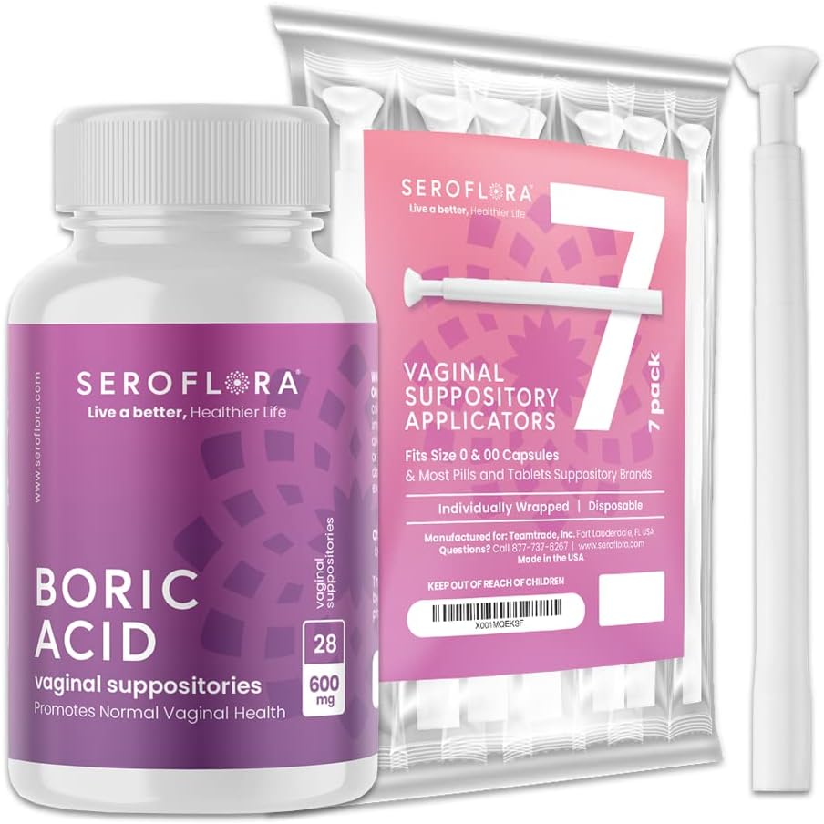 Seroflora Boric Acid Vaginal Suppositorien für Frauen mit Suppository Applicators - Boric Acid Pills Unterstützung Vaginal Odor Control - 28 Suppositories 7 Applicators