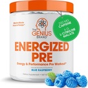 Genius Energized Pre Workout Powder – Koffein Infused Pre-Workout Booster Supplement mit Beta Alanine & Alpha GPC, keine künstlichen Süßungsmittel oder Farbstoffe - 200mg Koffein, 20 Portionen, Blau Himbeer