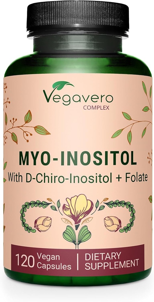 Vegavero Myo-Inositol & D-Chiro Inositol | Hormon Balance & Ovarian Support | mit Folat, Resveratrol, CoQ10 | 40:1 Ratio | Lab-Tested | 120 Caps | Vegan