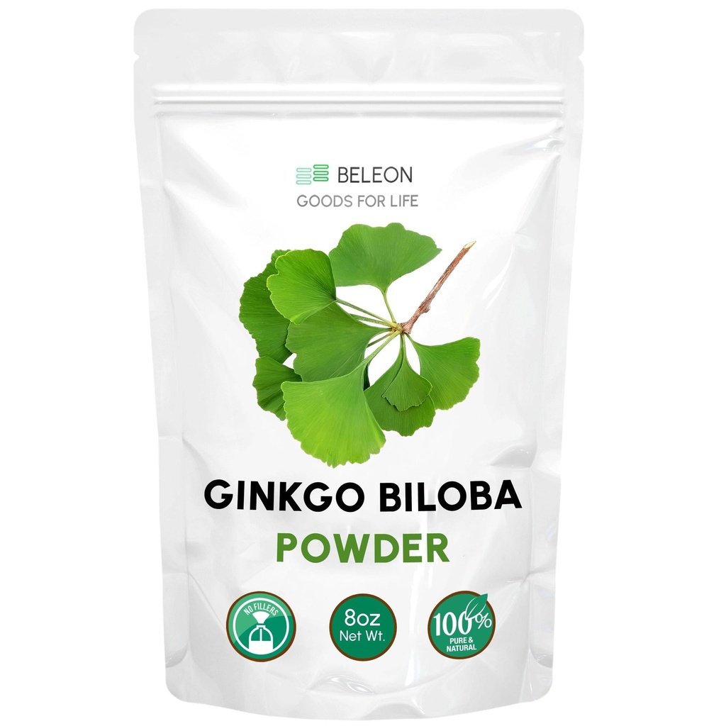 Ginkgo Biloba Pulver 8 oz - Reine natürliche Ergänzung, Gehirnunterstützung, Mentale Alertness, Filler Kostenlos