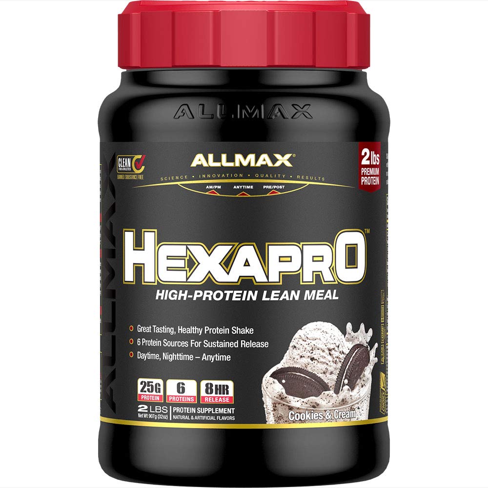 ALLMAX HEXAPRO, biscuits et crème - 2 lb - 25 grammes de protéines par portion - libération prolongée de 8 heures - Zéro sucre - 21 portions