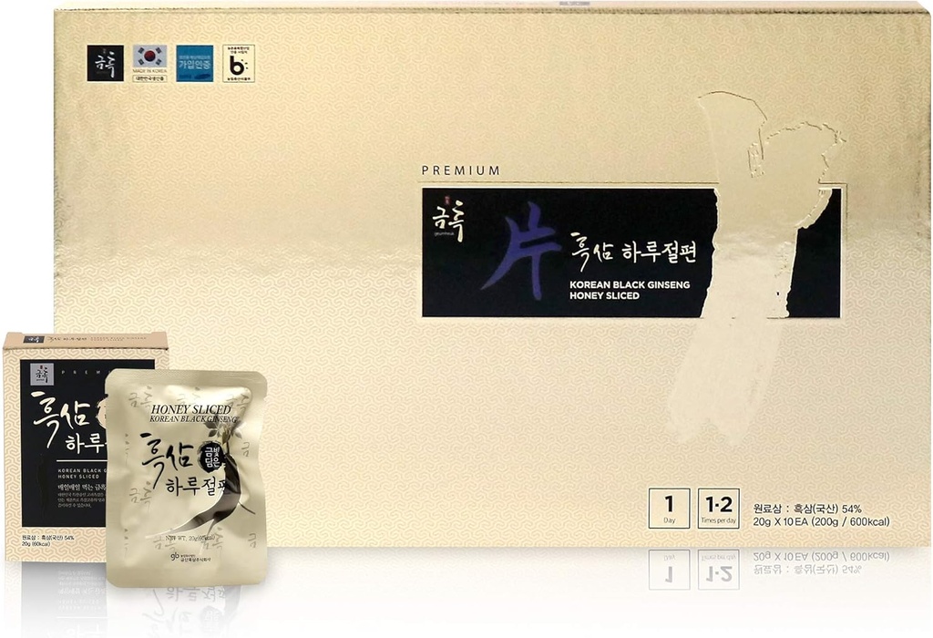 GeumHeuk Korean Black Honey Ginseng Root Sliced 20g X 10 Packs (200g) - Premium Quality Ginseng Boost Immunität und fördern Enhance Immunity, Mental Performance, Stamina, Energy