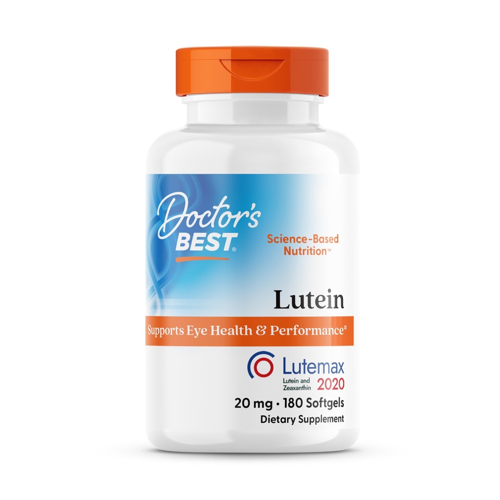 Meilleur lutéine de docteur, 20 mg, soutient la santé des yeux et la performance, non-OGM, sans gluten 180 softgels
