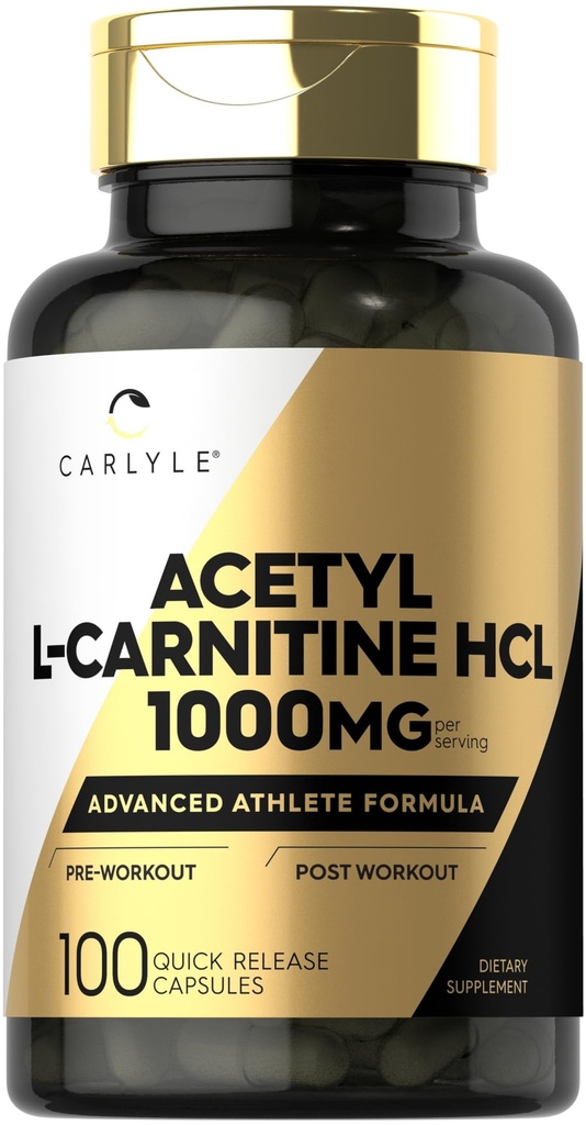 Carlyle Acetyl L-Carnitin HCL | 1000mg | 100 Kapseln | Advanced Athlete Formula | Pre-Workout Supplement | Non-GMO & Gluten Kostenlos