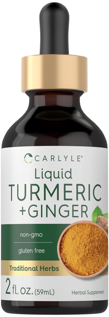 Carlyle Turmeric und Ginger Drops 2 fl oz | Ergänzung mit schwarzem Pfeffer | Vegan, Non-GMO, Glutenfrei