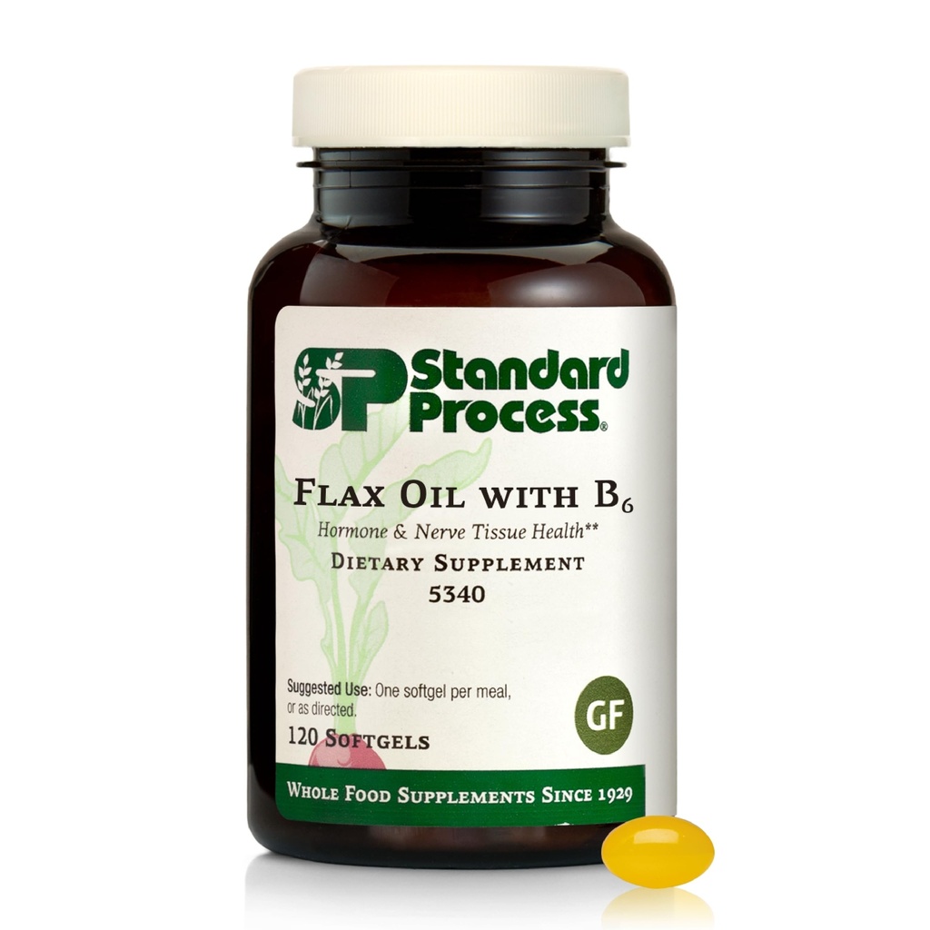 Standard Prozess Flax Öl mit B6 - Ergänzung für Hormon & Nerve Gewebe Unterstützung - Unterstützt Gehirn, Herz & Haut Haut - Glutenfrei, Non-Dairy & Non-Soy - 120 Softgels (120 Servierungen)