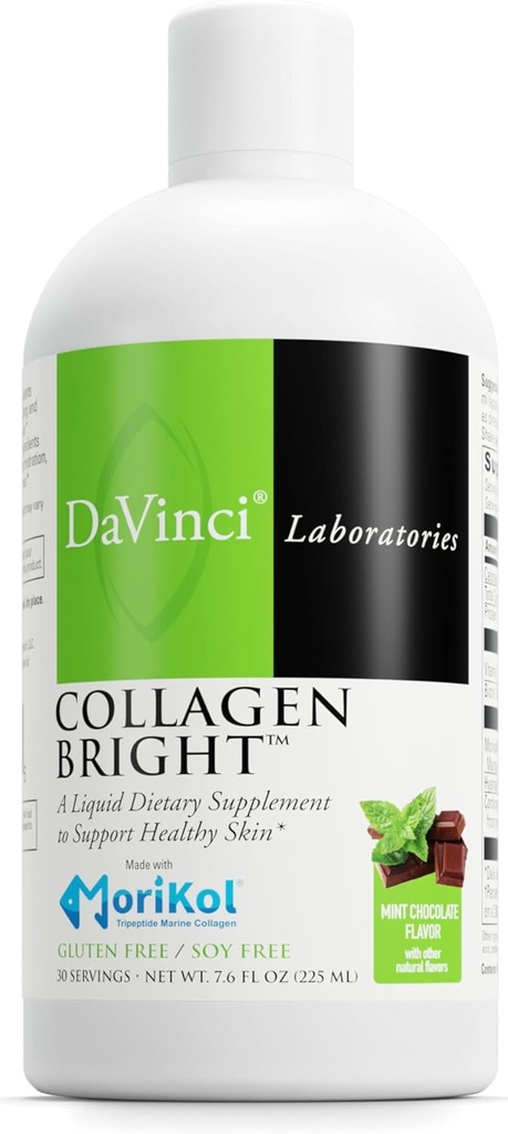 Laboratoires DAVINCI - Collagène brillant - Un supplément alimentaire liquide pour soutenir une peau saine - Sans gluten, sans soja - Chocolat à la menthe - 30 portions, 7,6 Fl Oz