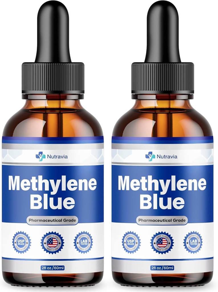 (2 Pack) Methylene Blue 99.99% - Official Formula - Methylene Blue Liquid Drops Advanced Strength, Increased Absorption, Methylene Blue Supplement Liquid Powder Compare to Pharmaceutical Grade (4oz)