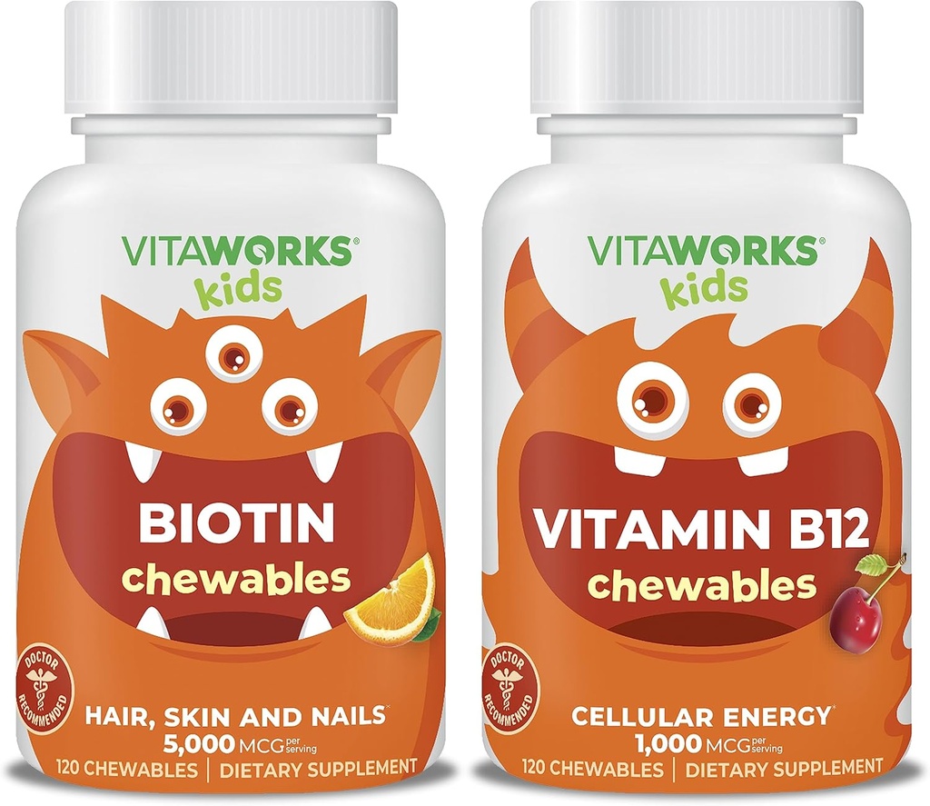 Kinder Biotin 5000mcg Chewables + Vitamin B12 Chewables Bundle