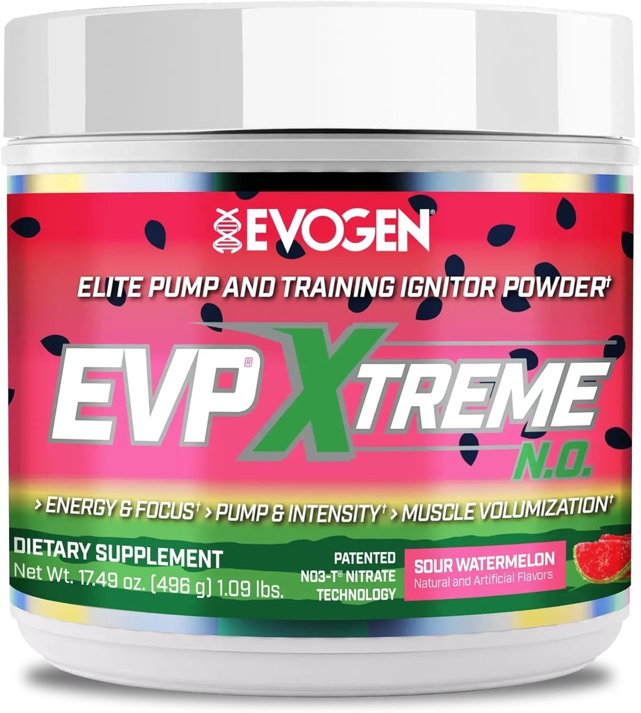 Evogen EVP Xtreme NO - Pre Workout Pulver für Männer & Frauen | Sugar Free Preworkout mit Beta Alanine, Kreatin und Koffein für Energie & Pumpe | Sour Watermelon | 40 Servierungen