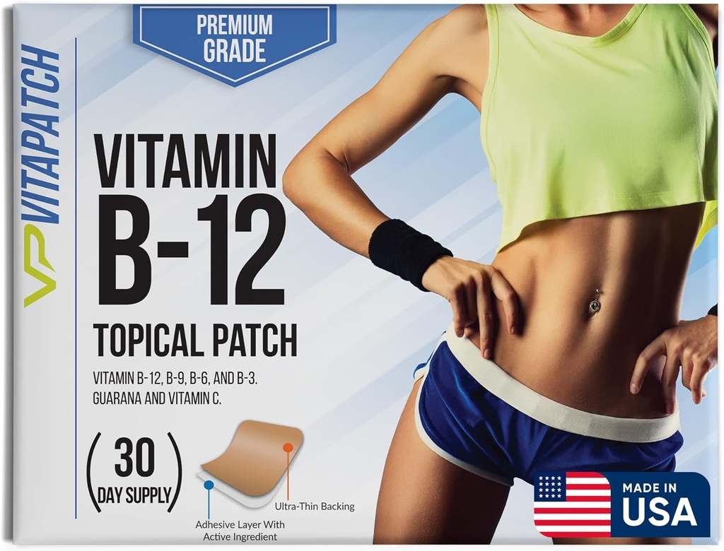 Premium Grade B12 Patches 30 Tage Versorgung B12 Patch – Hergestellt mit Vitamin B12 Methylcobalamin für Energie & Vitamin Guarana - 100% Made in USA