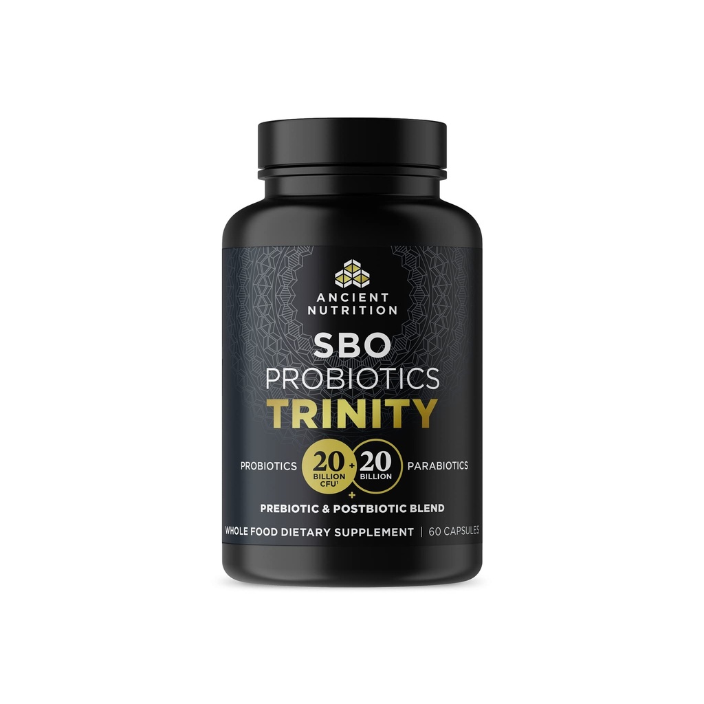 Ancient Nutrition SBO Probiotic Trinity Daily Care, Probiotics for Digestive Health, 40 Billion Blend of Prebiotics, Probiotics, Postbiotics und Parabiotics Reduces Occasional Bloating, 60 Count