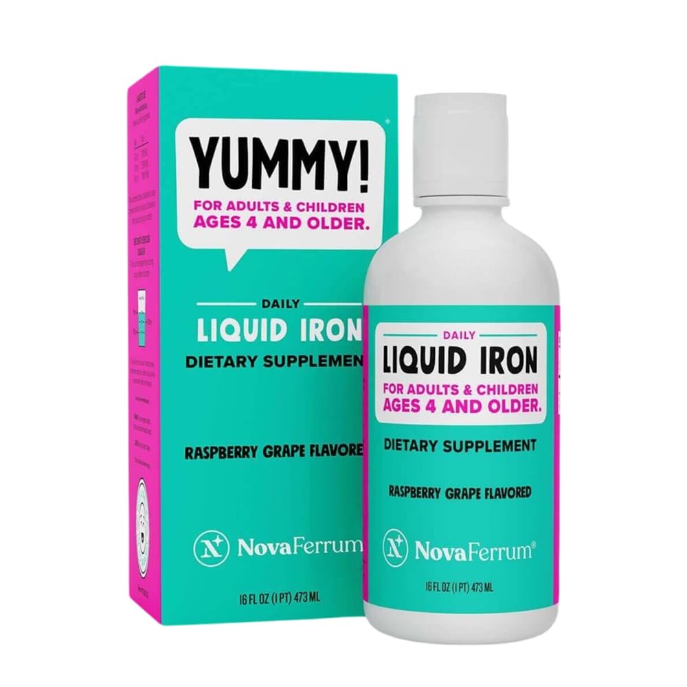 NovaFerrum Yummy 16 Fl Oz | Flüssige Eisen-Ergänzung für Alter 4 & Up | 18mg Eisen/Tbsp | Glutenfrei | Zuckerfrei | Raspberry Grape