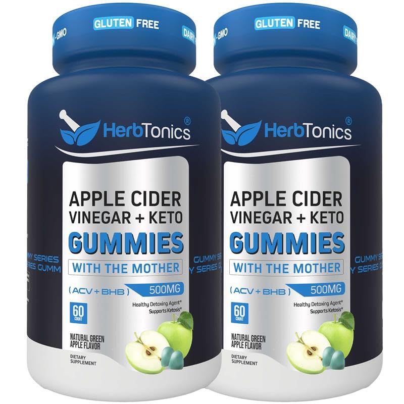 Herbtonics Keto Apple Cider Essiggummis - Digestion & Detox Support - Sugar Free BHB Advanced Formula for Keto Support - Raw ACV mit der Mutter - 120 Vegan ACV Gummis