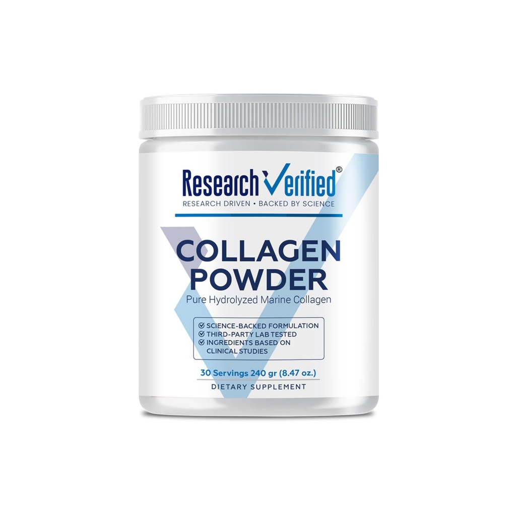 Forschung Verified® Collagen Powder - Hydrolyzed Marine Collagen - Unflavored - Haut Hydration und Elastizität, Muskel-Recovery, Non GMO - 30 Scoops pro Container - 1 Monat Versorgung