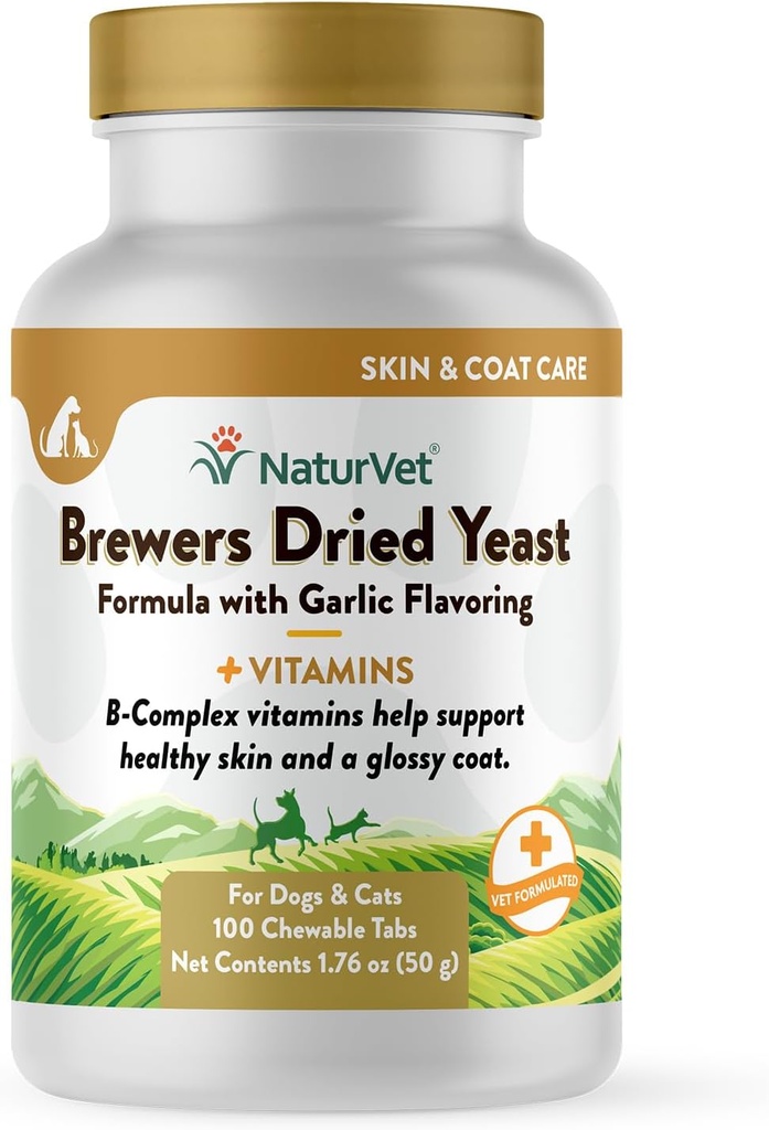 NaturVet Brewers Getrocknete Hefe-Formel mit Knoblauch Flavoring Plus Vitamine für Hunde und Katzen, Kautabletten, Made in USA mit Global Source Zutaten 100 Count